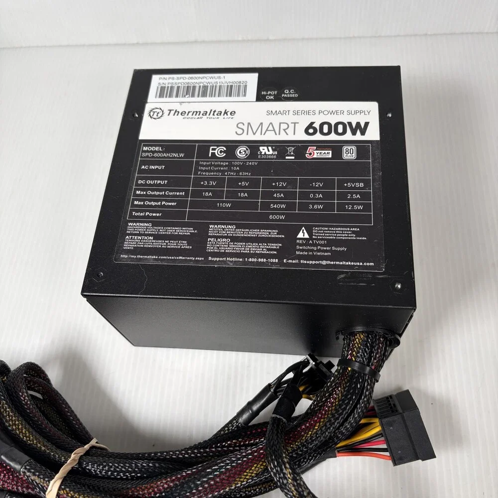 Thermaltake Smart Series 600W ATX Power Supply SPD-600AH2NLW 80 PLUS Certified
